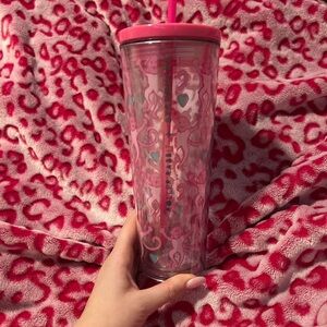 Starbucks Roller Rabbit Pink Monkey Tumbler with Hearts